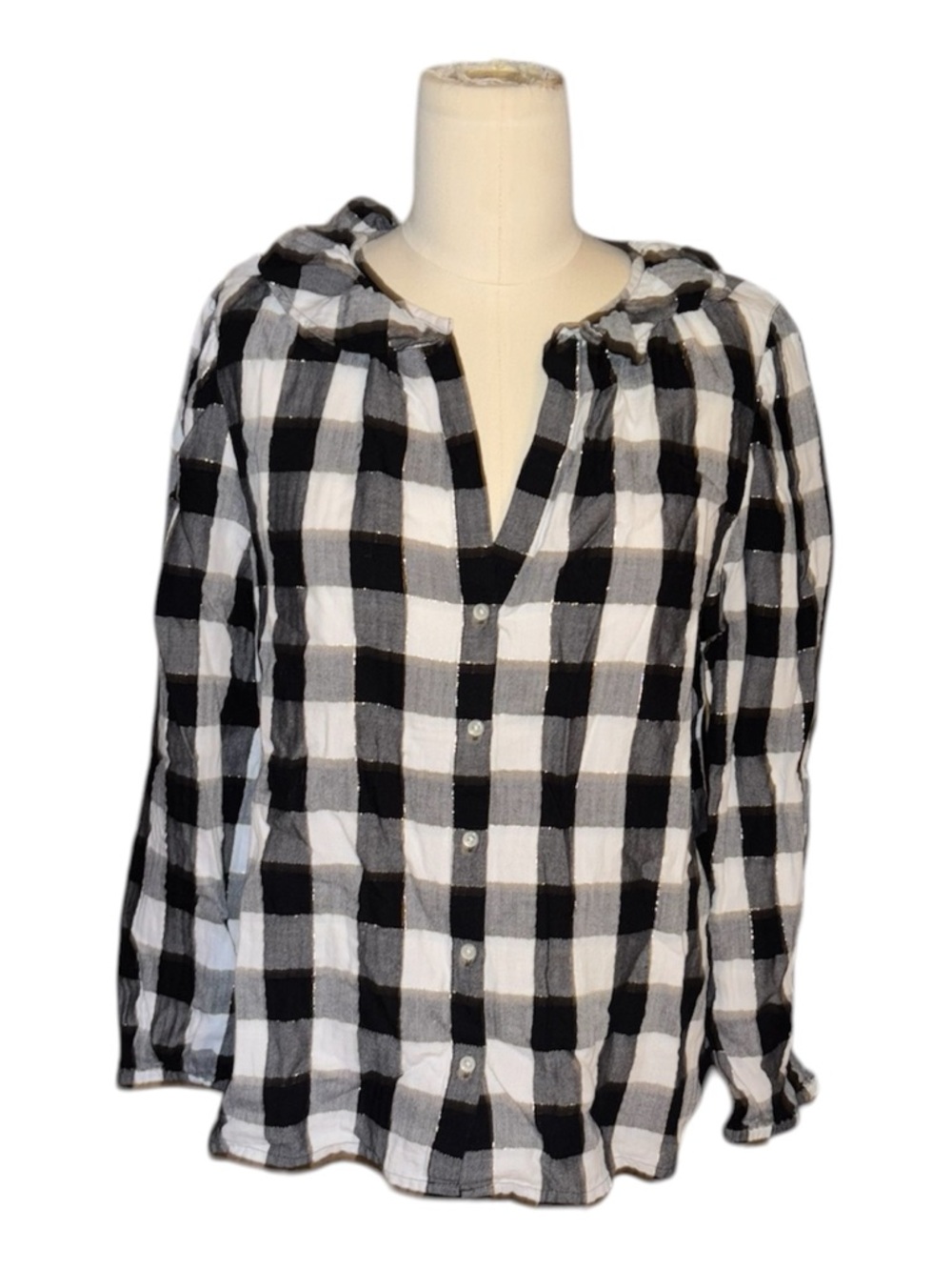 J. Crew Black & White Buffalo Plaid Button Front Shirt